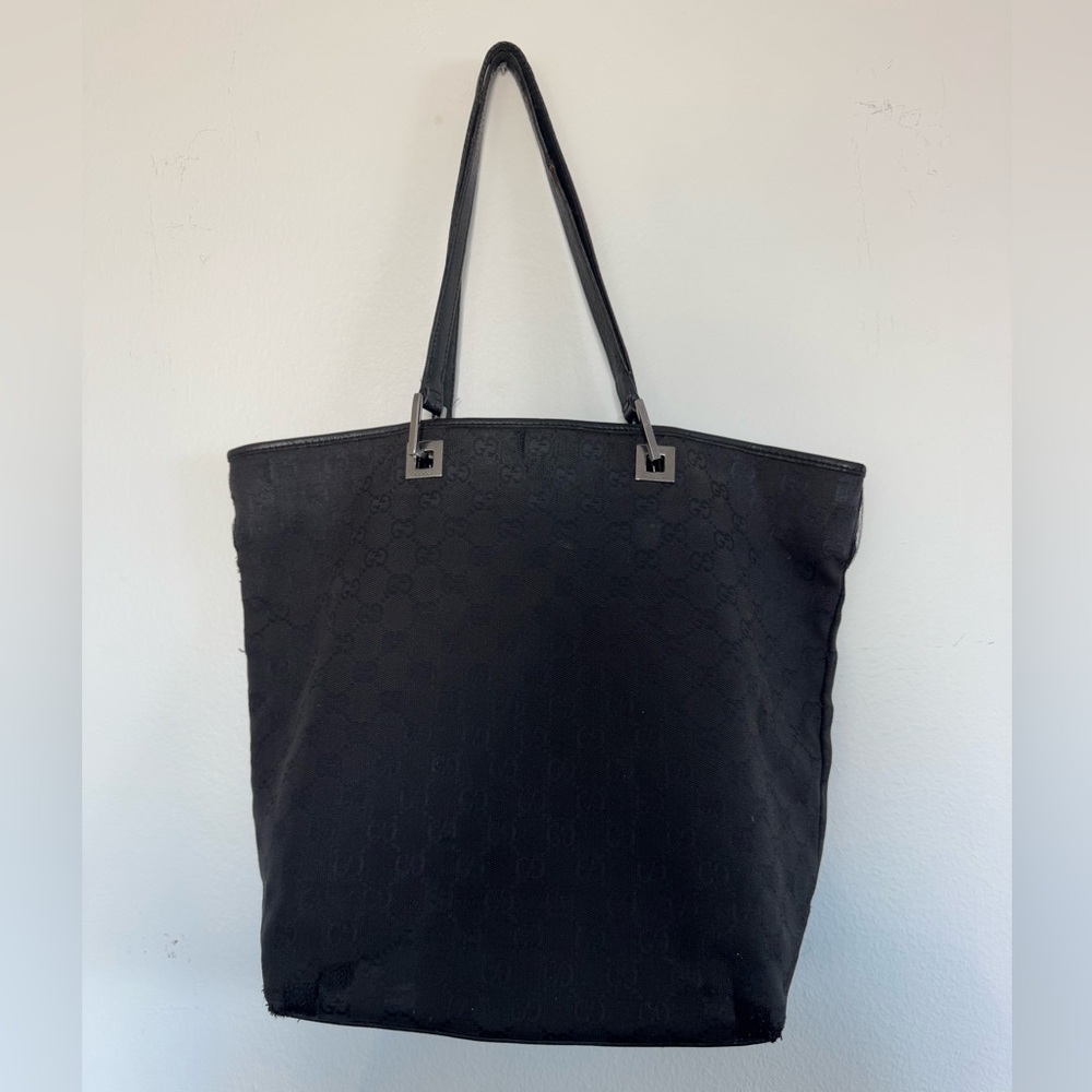 Gucci vintage black monogram tote bag canvas and leather - Picture 2 of 12